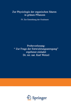 Zur Physiologie der organischen Säuren in grünen Pflanzen von Wetzel,  Karl