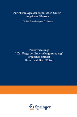 Zur Physiologie der organischen Säuren in grünen Pflanzen von Wetzel,  Karl