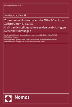 Ergänzende Stellungnahme zu den beabsichtigten Nebenbestimmungen von Monopolkommission